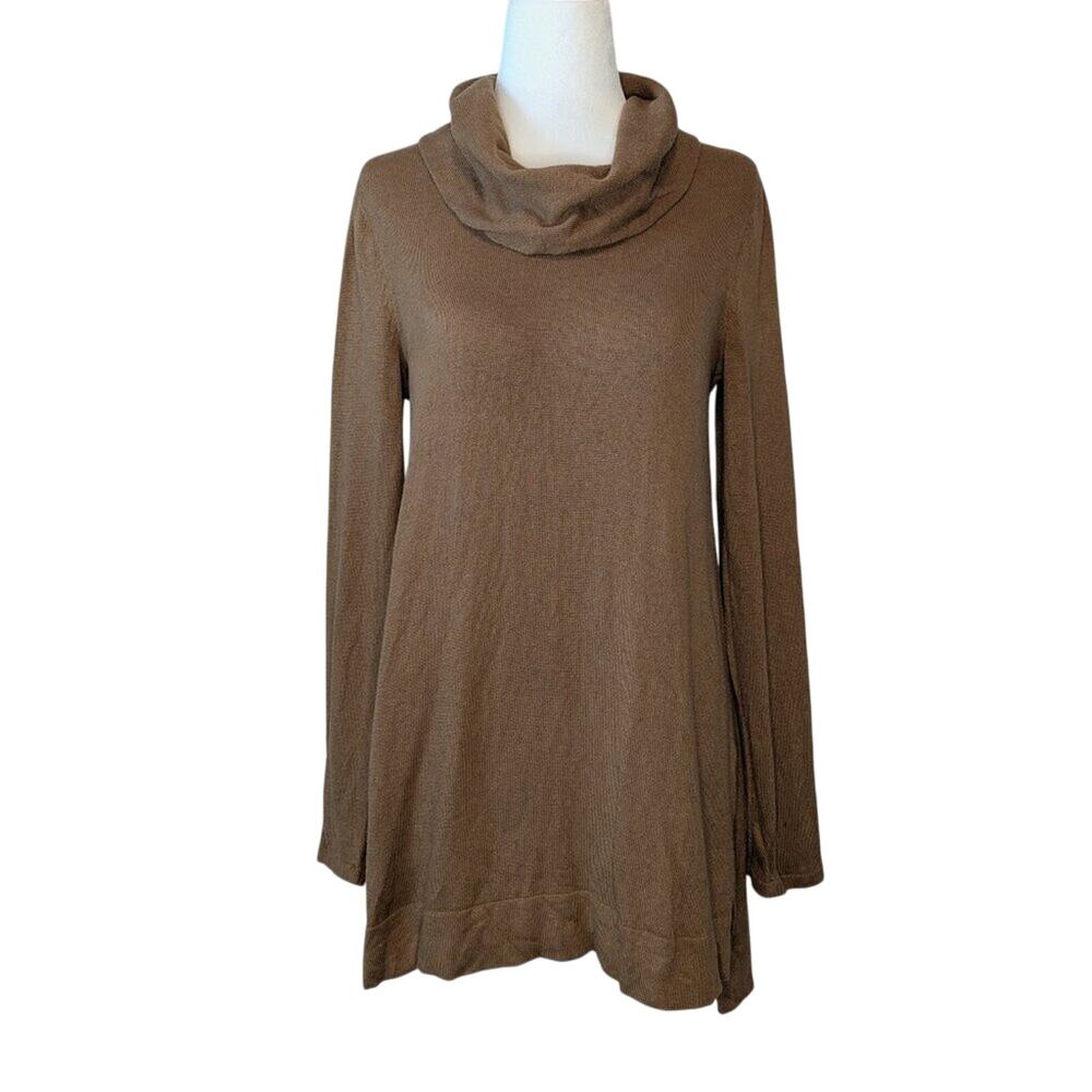 J. Jill Camel Brown Tan Cowl Neck Long Sleeve Side Slit Tunic Sweater Size XS